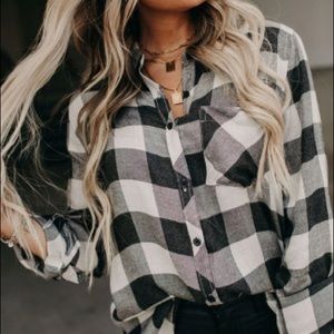 SALE - Black Plaid Button Pocket Blouse